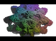 A foggy pseudo-octonionic Julia set ('MandelBulb' like: a 'JuliaBulb')computed with A=(-0.581514...,+0.635888...,0,0,0,0,0,0) and with a rotation about the X axis -tridimensional cross-section- 