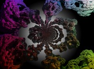 A foggy pseudo-octonionic Julia set ('MandelBulb' like: a 'JuliaBulb')computed with A=(-0.58...,+0.63...,0,0,0,0,0,0) and with a rotation about the X axis and with a (4xO+1)/(1xO-1) conformal transformation in the pseudo-octonionic space-tridimensional cross-section- 
