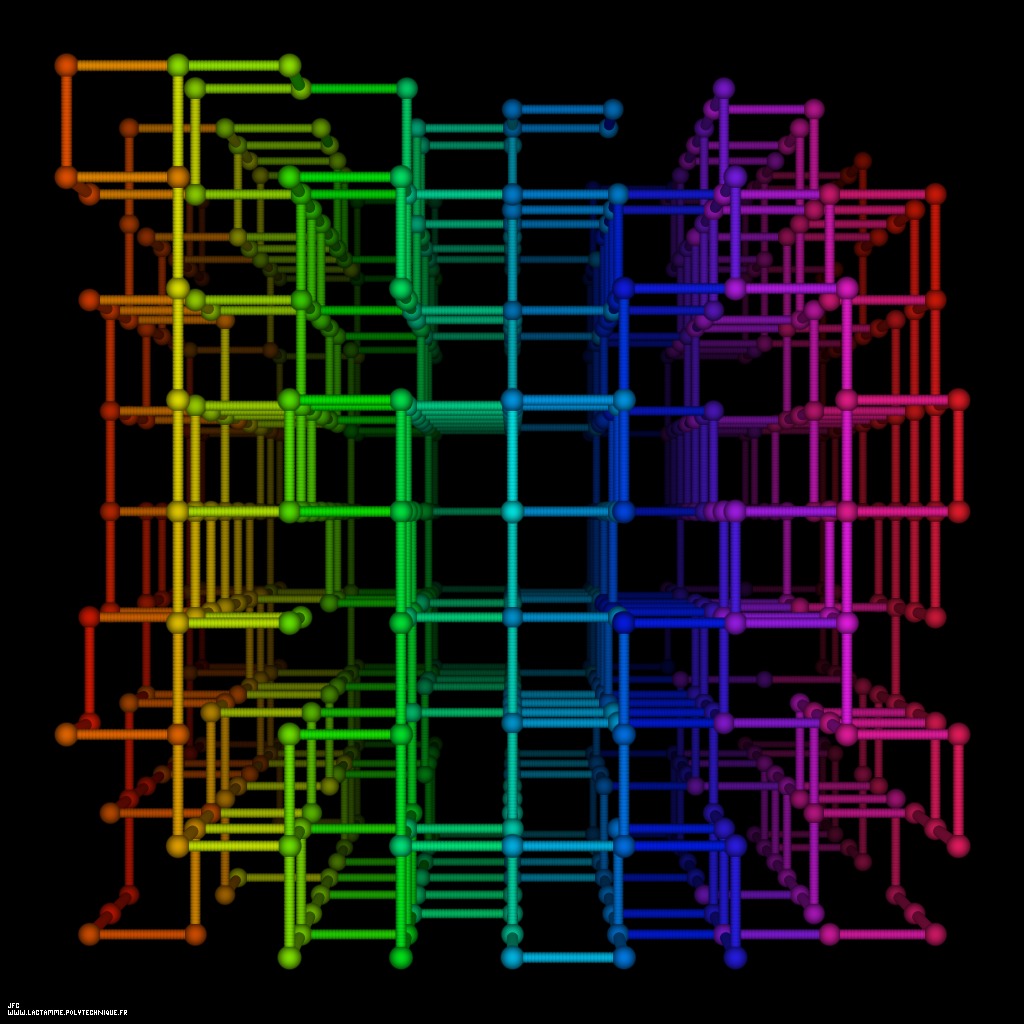 Random pseudo-periodical quadrangulation of a cube -8x8x8- [Quadrangulation pseudo-p&eacute;riodique al&eacute;toire d'un cube -8x8x8- ]