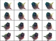 Rotation about the Y (vertical)axis of a foggy pseudo-quaternionic Mandelbrot set (a 'MandelBulb') that can also be viewed as a set of 4x3 stereograms -tridimensional cross-section- 