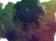 Close-up on a pseudo-quaternionic Mandelbrot set (a 'Mandelbulb')-tridimensional cross-section- 