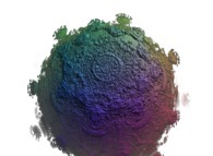 A pseudo-quaternionic Mandelbrot set (a 'MandelBulb')-tridimensional cross-section- 