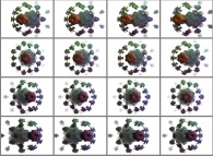 Un ensemble de 4x3 stéréogrammes d'un ensemble de Mandelbrot dans l'ensemble des pseudo-quaternions (un 'Mandelbulb')-section tridimensionnelle- 