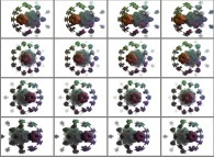 A set of 4x3 stereograms of a pseudo-quaternionic Mandelbrot set (a 'Mandelbulb')-tridimensional cross-section- 