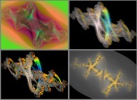 Different modes of representation of a tridimensional cross-section of a Quaternionic Julia set 