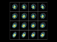 A set of 4x3 stereograms of the Solar System with a green virtual planet -virtual planet point of view- 