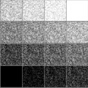 Sixteen pseudo-random fields -'drand48(...)' like- with an increasing density of points 