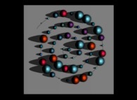 Tridimensional display -bird's-eye view- of an Archimedes spiral displaying 'pi' with 50 digits -base 10- 