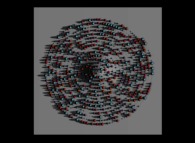 Tridimensional display -bird's-eye view- of an Archimedes spiral displaying 'pi' with 1000 digits -base 10- 