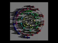 Tridimensional display -bird's-eye view- of an Archimedes spiral displaying 'pi' with 200 digits -base 10- 