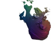 A 'mixing' between a pseudo-quaternionic Mandelbrot set and a pseudo-quaternionic Julia set computed with A=(-0.58...,+0.63...,0,0)-tridimensional cross-section- 