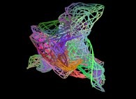 A fractal surface (four iterations)defined by means of three bidimensional fields 