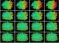 Rotation about the Y (vertical)axis of a tridimensional fractal aggregate that can also be viewed as a set of 4x3 pseudo-stereograms 