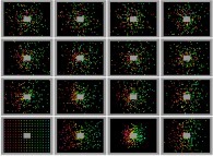 Bidimensional rectangular billiard with an attractive central obstacle and a flow of 198 particles 