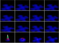 Tridimensional display of the particle density of a bidimensional snowflake-like billiard 