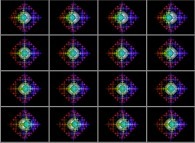 Rotation about the Y (vertical)axis of a tridimensional fractal structure that can also be viewed as a set of 4x3 stereograms 