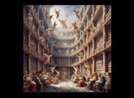 The Library of Babel in the style of Sandro Botticelli -Courtesy of 'www.bing.com'- 