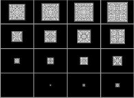 Evolution of a bidimensional binary cellular automaton with 1 white starting central point 