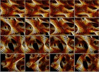 Rotation about the Y (vertical)axis of a tridimensional representation of a quadridimensional Calabi-Yau manifold that can also be viewed as a set of 4x3 stereograms -close-up- 