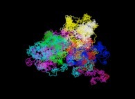 The 36.493 first digits of the Champernowne number (=0.1 2 3 4 5 6 7 8 9 10 11 12...)displayed as a 'relative' bidimensional random walk 