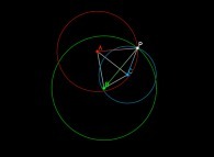 Bidimensional localization of a point P its distances to the three vertices of a triangle ABC being known, the four points being coplanar 