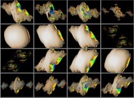 Ensembles de Julia dans le corps des quaternions lors d'une promenade autour de l'ensemble de Mandelbrot -coupes tridimensionnelles- 