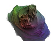 A pseudo-quaternionic Julia set ('MandelBulb' like: a 'JuliaBulb')computed with A=(-0.110797,0.405122,0,0) -tridimensional cross-section- 