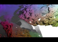 Close-up on a foggy pseudo-octonionic Julia set ('MandelBulb' like: a 'JuliaBulb')computed with A=(-0.581514...,+0.635888...,0,0,0,0,0,0) and with a rotation about the X axis -tridimensional cross-section- 