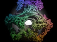 A foggy pseudo-octonionic Julia set ('MandelBulb' like: a 'JuliaBulb')computed with A=(-0.58...,+0.63...,0,0,0,0,0,0) -tridimensional cross-section- 