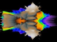 A pseudo-quaternionic Mandelbrot set (a 'MandelBulb')-tridimensional cross-section- 