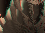 Anaglyph of a close-up on a pseudo-octonionic Mandelbrot set (a 'Mandelbulb')-tridimensional cross-section- 