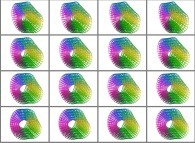 Rotation about the Y (vertical)axis of a Jeener-Möbius tridimensional manifold that can also be viewed as a set of 4x3 stereograms 