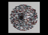 Tridimensional display -bird's-eye view- of an Archimedes spiral displaying 'pi' with 1000 digits -base 10- 