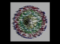 Tridimensional display -bird's-eye view- of an Archimedes spiral displaying 'pi' with 1000 digits -base 10- 