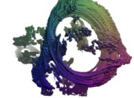 A pseudo-quaternionic Julia set ('MandelBulb' like: a 'JuliaBulb')computed with A=(-0.58...,+0.63...,0,0) -tridimensional cross-section- 