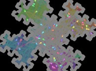 Bidimensional snowflake billiard with 64 isotropic particles and with collisions 