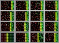 A leaking bidimensional piston with following initial conditions: high temperature particles at left and low temperature particles at right 