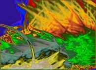 Artistic view of the trajectories of tridimensional fractal aggregates obtained by means of a 100% pasting process during collisions of particles submitted to a vertical field of gravity 