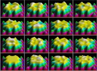 Tridimensional display of the particle density of a bidimensional crenellated billiard 