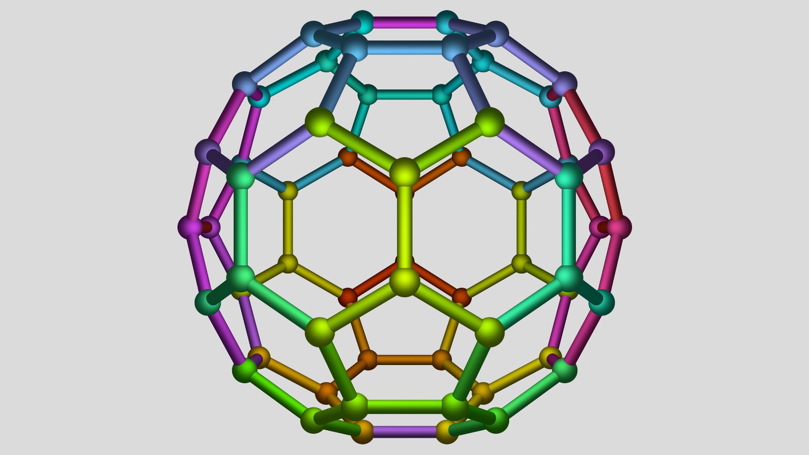 The truncated regular Icosahedron or again the spherical Fullerene Molecule containing 60 Carbon atoms [L'icosa&egrave;dre r&eacute;gulier tronqu&eacute; ou encore la mol&eacute;cule sph&eacute;rique de fuller&egrave;ne contenant 60 atomes de carbone ]