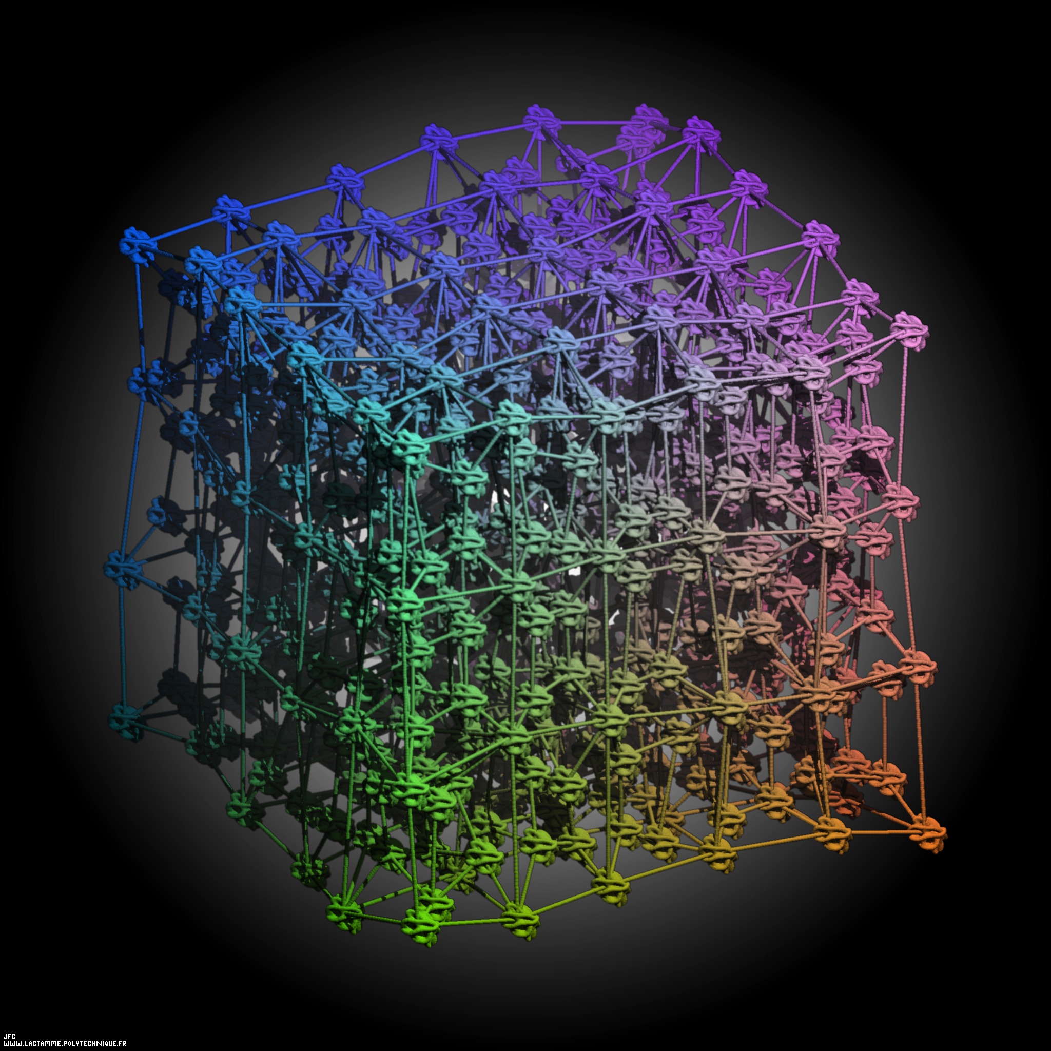 Tridimensional representation of quadridimensional Calabi-Yau manifolds -Calabi-Yau manifolds attached to every point of our 'familiar' (randomly distorded) quadridimensional space-time?- [Repr&eacute;sentation tridimensionnelle de vari&eacute;t&eacute;s quadridimensionnelles de Calabi-Yau -de telles vari&eacute;t&eacute;s en chaque point de notre espace-temps quadridimensionnel 'familier' (distordu al&eacute;atoirement)?- ]
