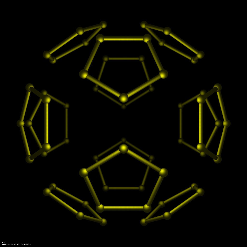 The 12 pentagons of the truncated regular Icosahedron [Les 12 pentagones de l'icosa&egrave;dre r&eacute;gulier tronqu&eacute; ]