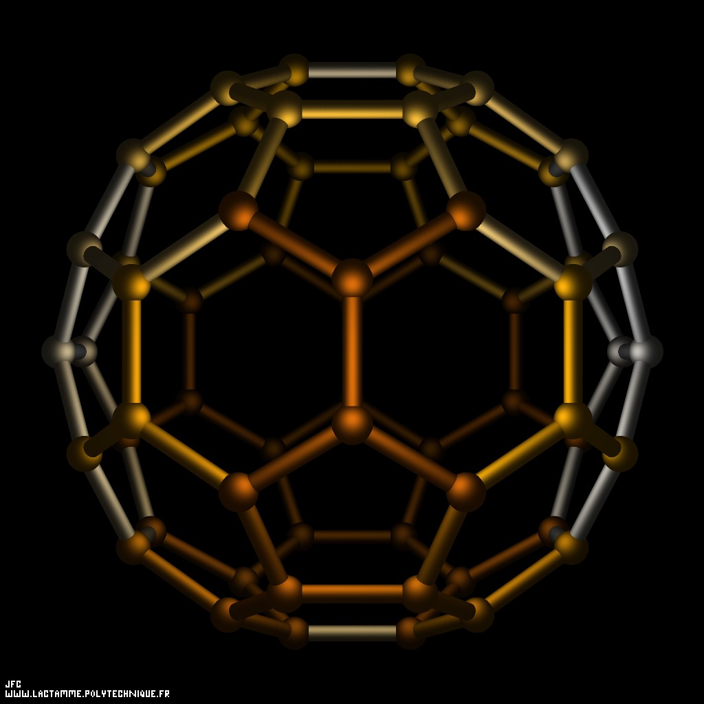 The truncated regular Icosahedron or again the spherical Fullerene Molecule containing 60 Carbon atoms [L'icosa&egrave;dre r&eacute;gulier tronqu&eacute; ou encore la mol&eacute;cule sph&eacute;rique de fuller&egrave;ne contenant 60 atomes de carbone ]