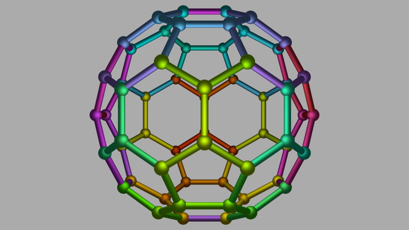 The truncated regular Icosahedron or again the spherical Fullerene Molecule containing 60 Carbon atoms [L'icosa&egrave;dre r&eacute;gulier tronqu&eacute; ou encore la mol&eacute;cule sph&eacute;rique de fuller&egrave;ne contenant 60 atomes de carbone ]
