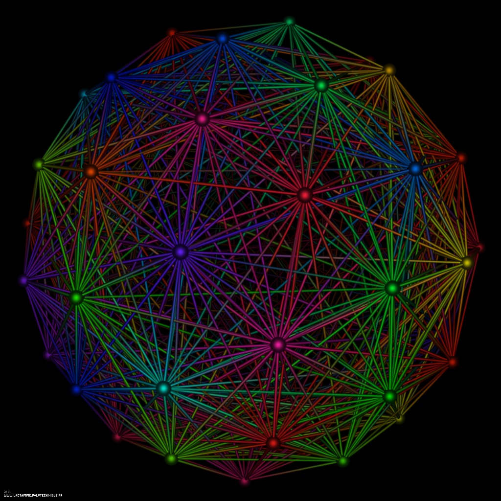 60 evenly distributed points on a sphere by means of simulated annealing [60 points r&eacute;partis &eacute;quitablement sur une sph&egrave;re par recuit simul&eacute; ]