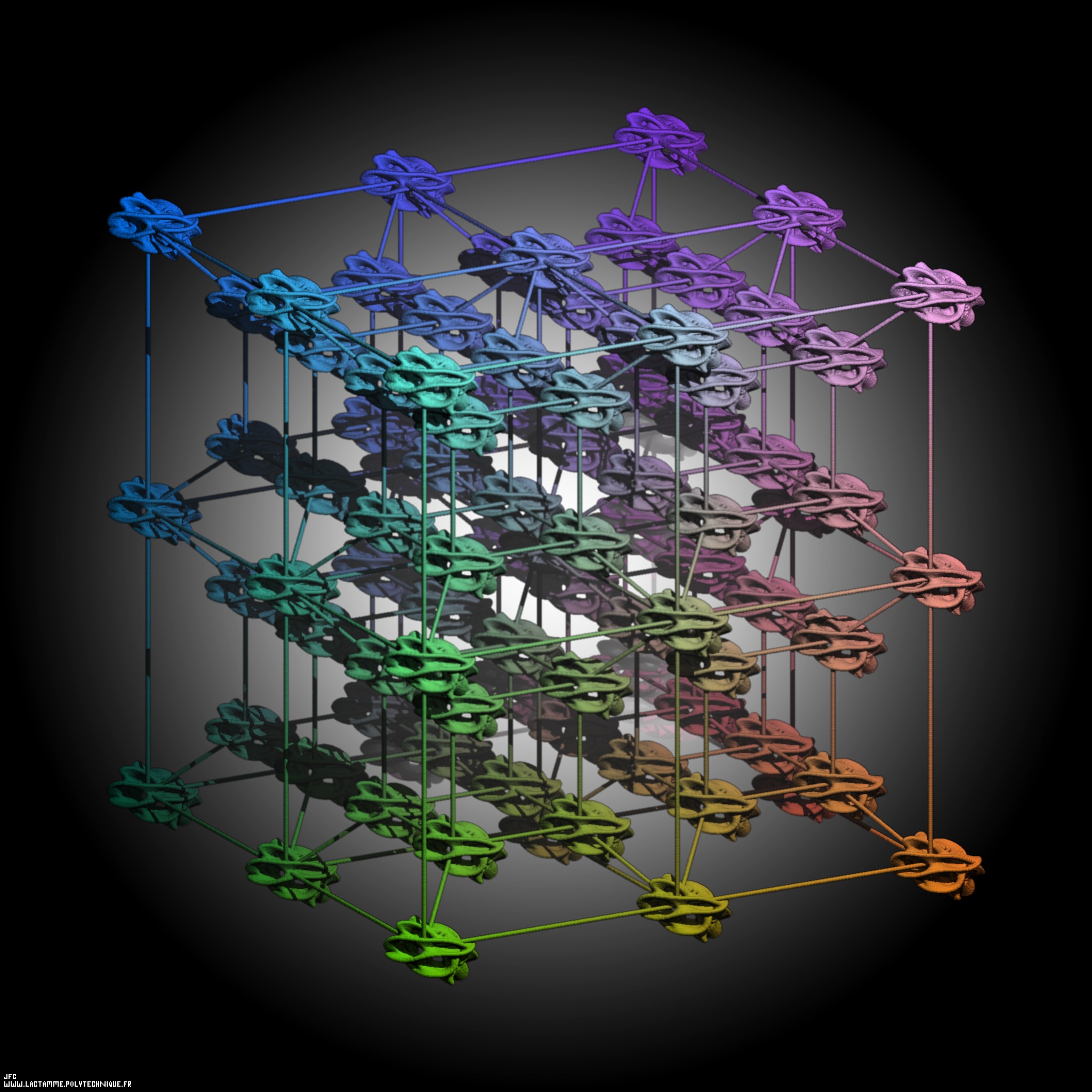 Tridimensional representation of quadridimensional Calabi-Yau manifolds -Calabi-Yau manifolds attached to every point of our familiar quadridimensional space-time?- [Repr&eacute;sentation tridimensionnelle de vari&eacute;t&eacute;s quadridimensionnelles de Calabi-Yau -de telles vari&eacute;t&eacute;s en chaque point de notre espace-temps quadridimensionnel familier?- ]