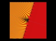 Tridimensional display of the Riemann Zeta function inside [-50.0,+50.0]x[-50.0,+50.0] (bird's-eye view)